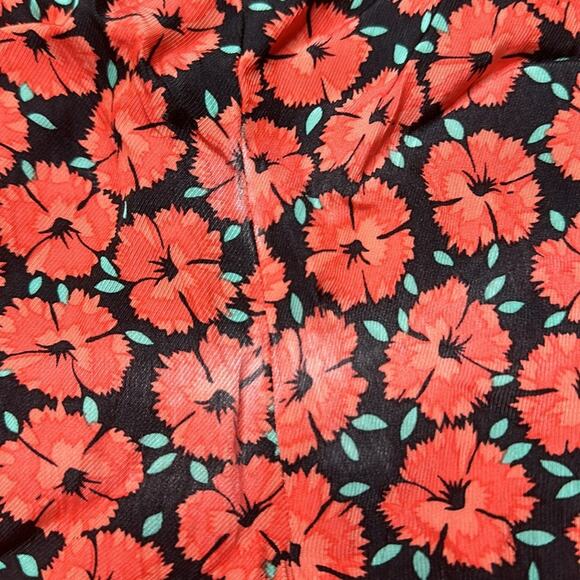 Anthropologie Coral Floral Capris Flowy Ruffle Wide Leg Zipper Side ZZ28 - Picture 7 of 12